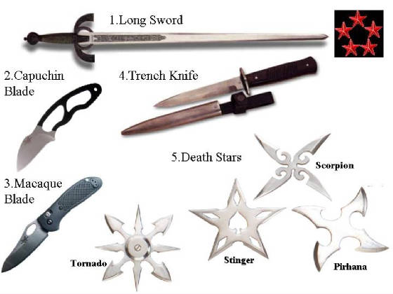 Some Handheld weapons used by The Monkey Army